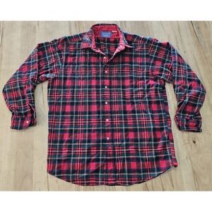 Vintage Pendleton Flannel Shirt Men's Large Red Green Tartan Plaid 100% Wool USA